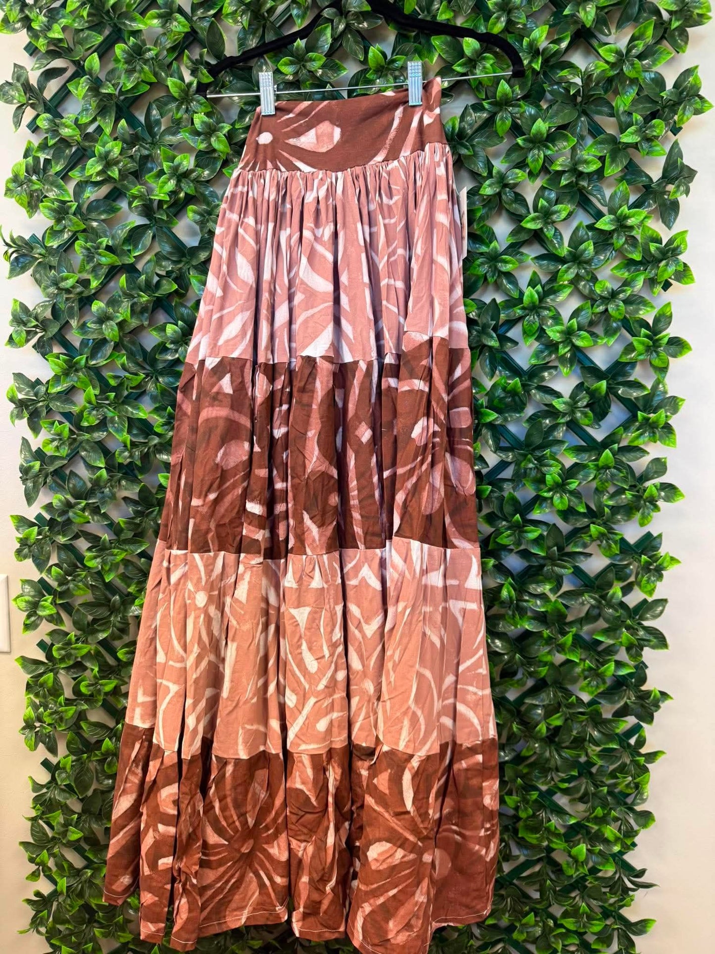 Galu Alofa "Wave Of Love" Tiered Maxi Skirt – Brown & Terracotta (Size 10)