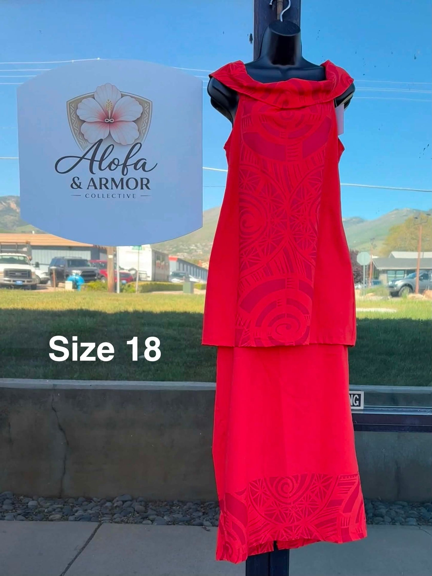 Le Lalei Puletasi: The Beauty Collection – Crimson Red & Maroon (Size 18)