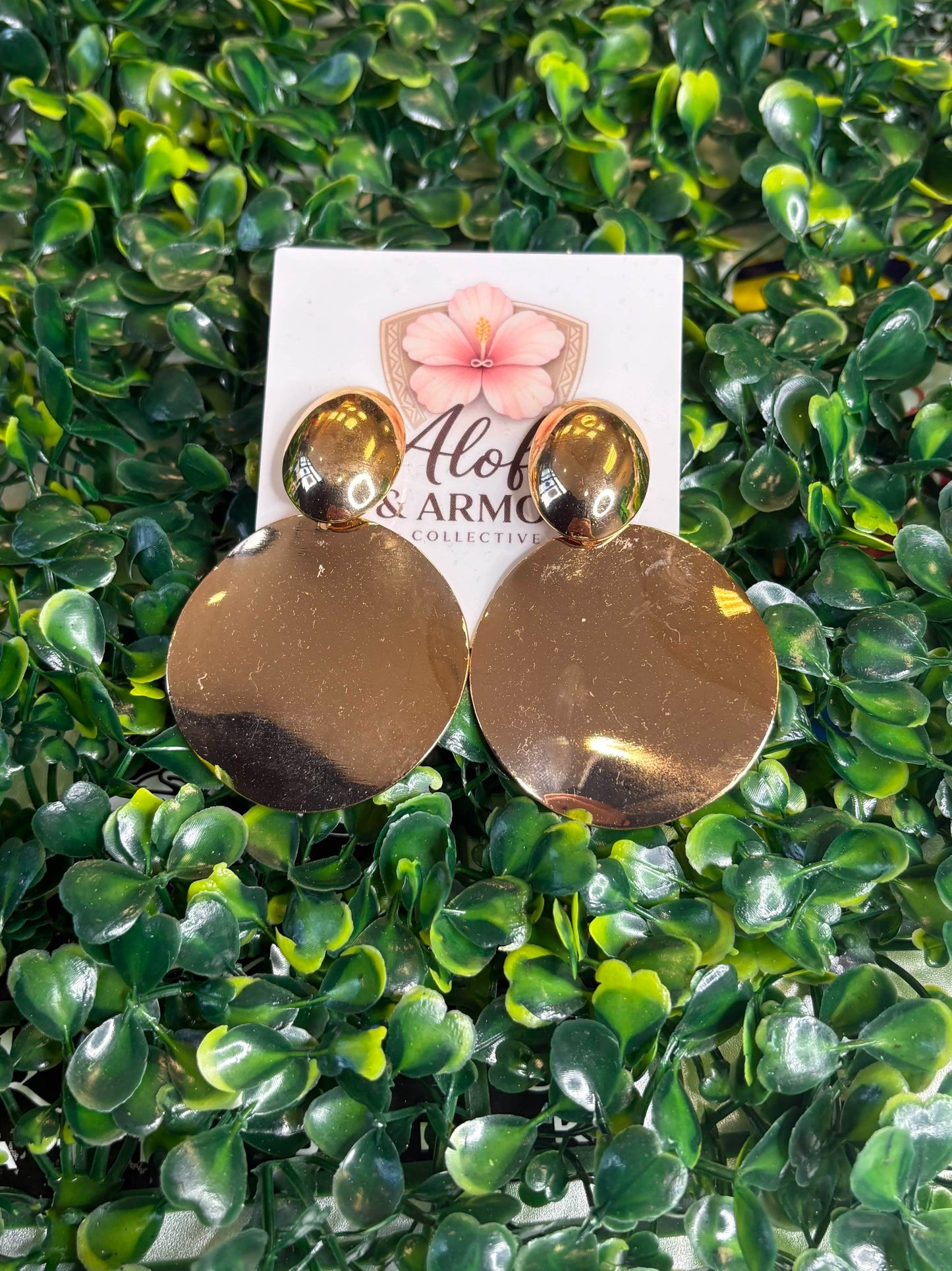 Tropical Luxe – High-Shine Metallic Bronze Smooth Disc Shield Statement Drop Earrings