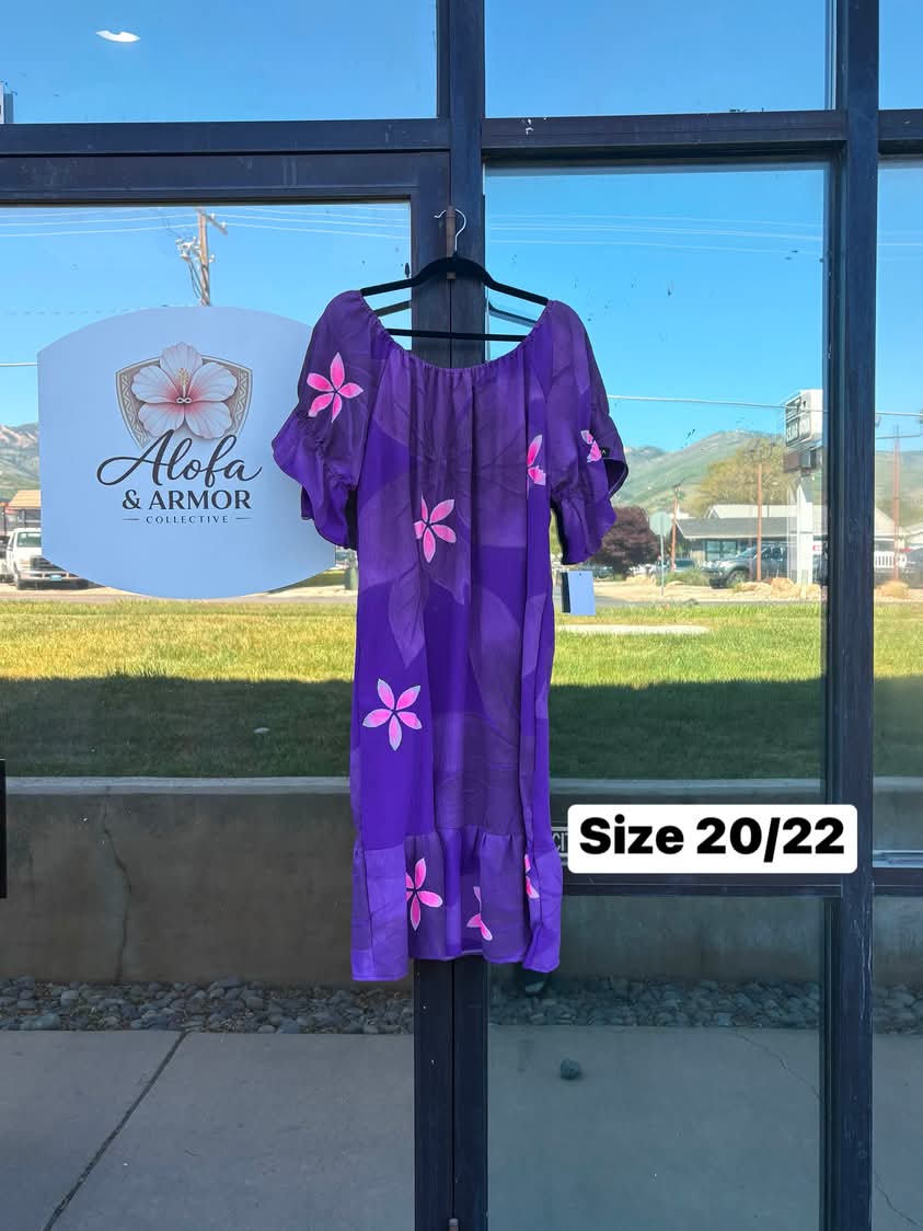 Size 20/22 - Island Flow Muumuu – Royal Purple & Pink Tiare Flower Print