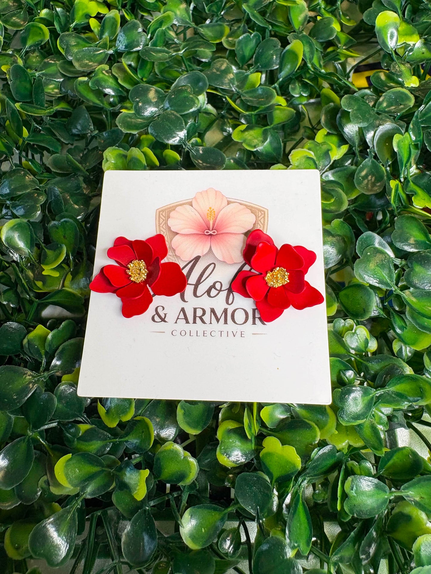 Tropical Luxe – Matte Crimson Red Gardenia Blossom Statement Stud Earrings