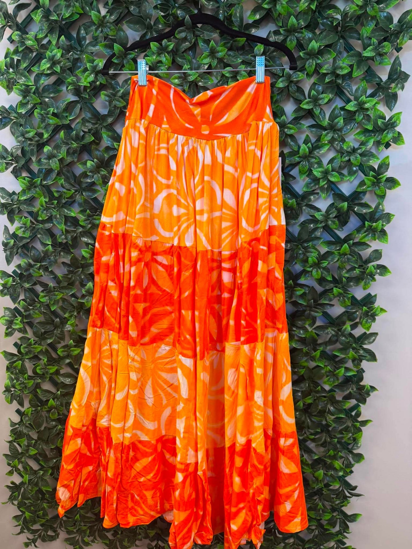 Galu Alofa "Wave Of Love" Tiered Maxi Skirt – Orange & Neon Orange (Size 14)