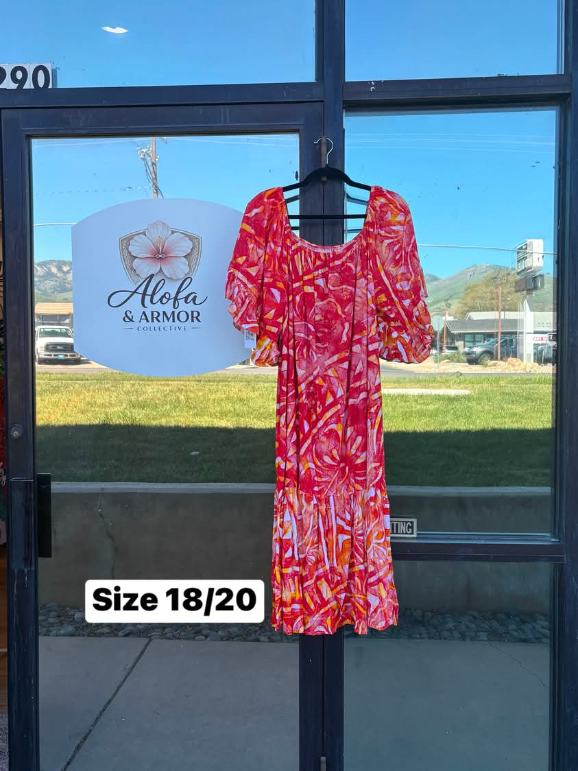 Size 18/20 - Island Flow Muumuu – Fiery Red, Vibrant Orange & Crisp White Tribal Print