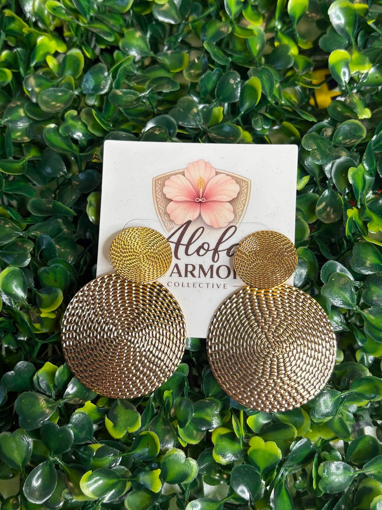 Tropical Luxe Textured Gold Spiral Disc Statement Drop Earrings