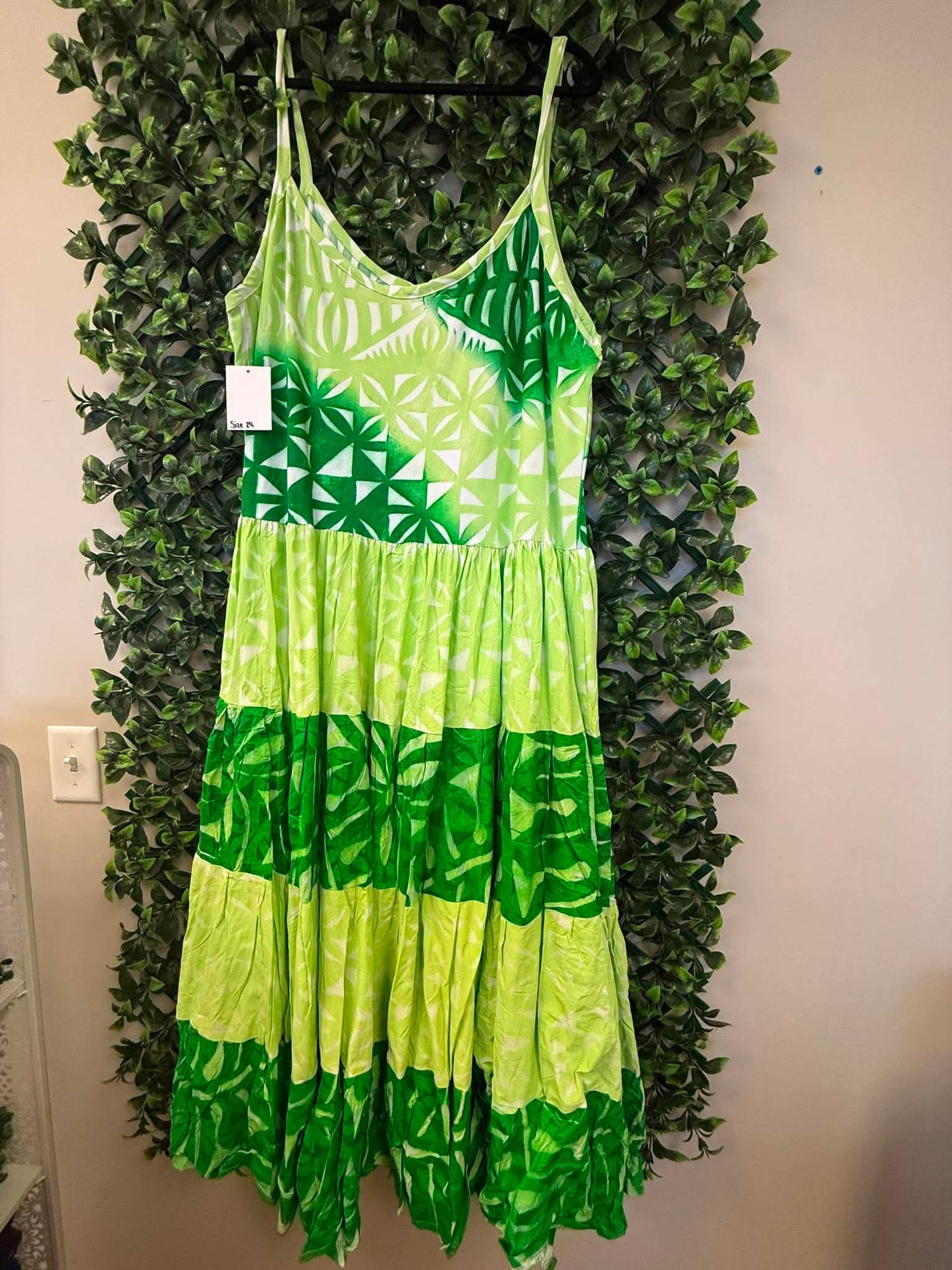 (Size 24) Island Breeze Layered Dress: Lime Green, Kelly Green & White Layered Tropical Print