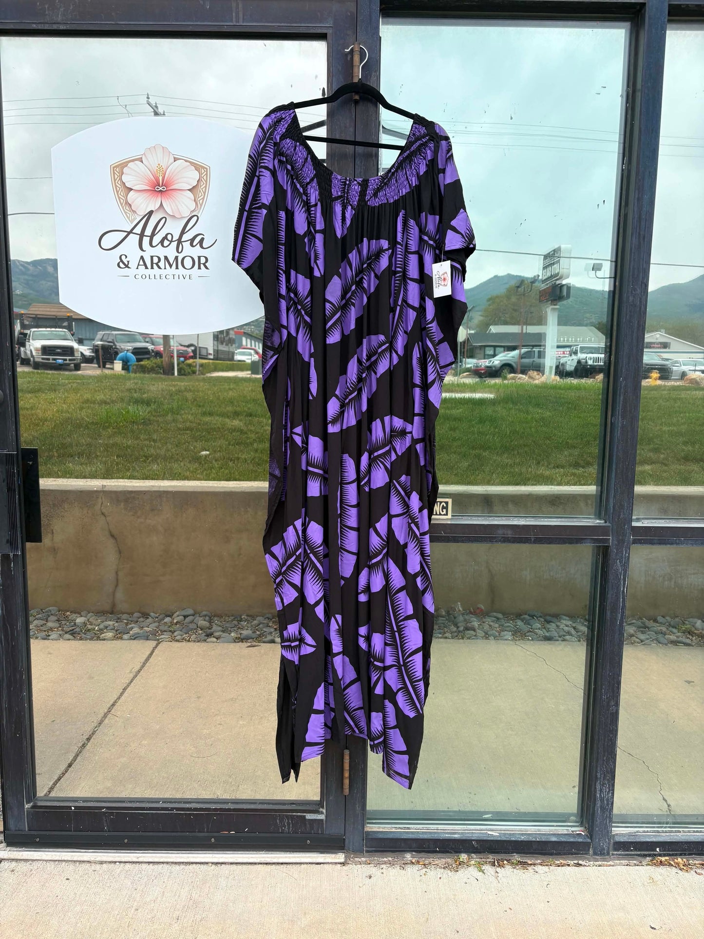 Galu Alofa Luxurious Gathered Kaftan Maxi Dress – Violet & Black (24/26)