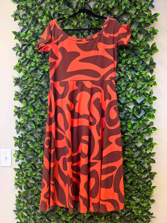 Pualele Flair Dress – Bright Red & Deep Burgundy Tropical Floral Motif