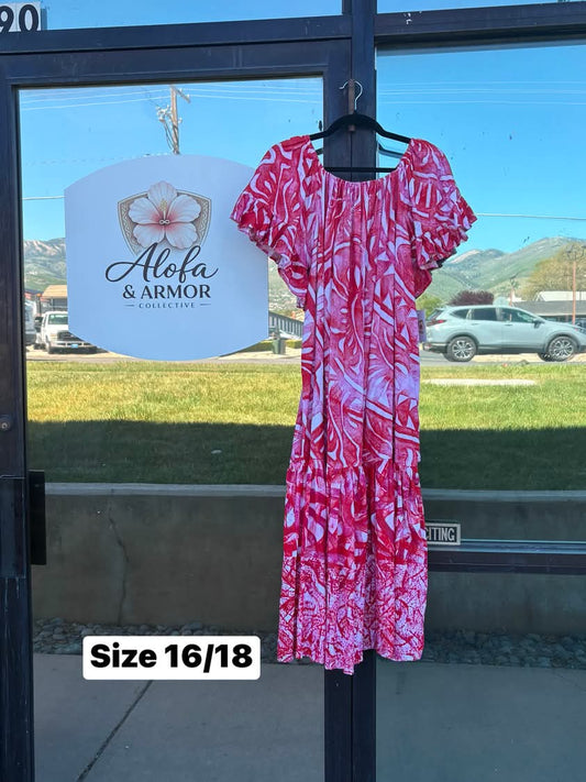 Size 16/18 - Island Flow Muumuu – Crimson Red & Crisp White Tribal Print