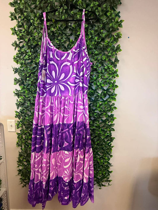 (Size 26) Island Breeze Layered Dress: Purple, Pink & White Layered Tropical Print