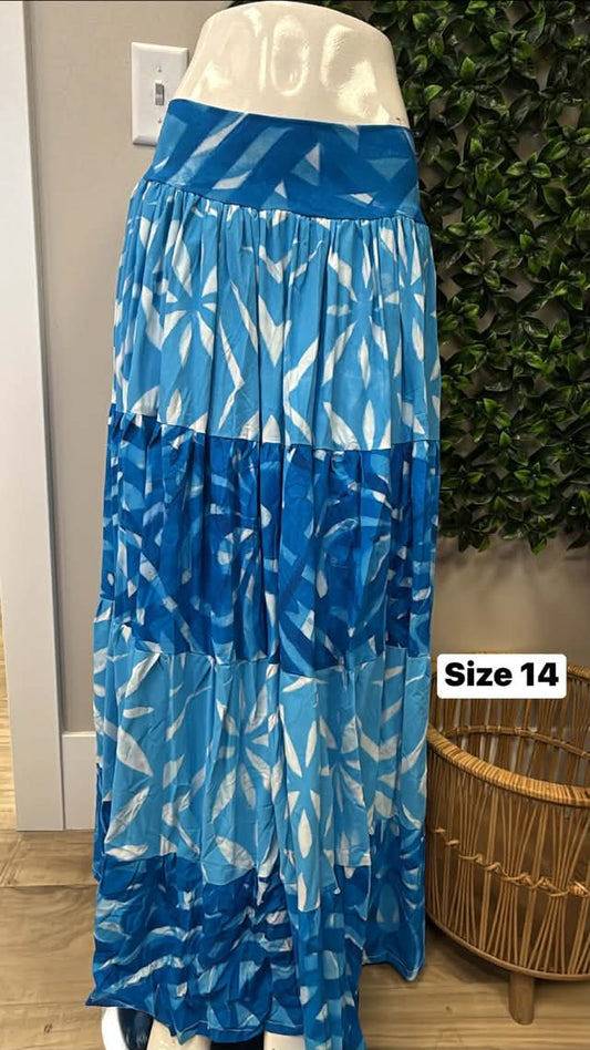 Galu Alofa "Wave Of Love" Tiered Maxi Skirt – Royal Blue & Ocean Blue (Size 14)
