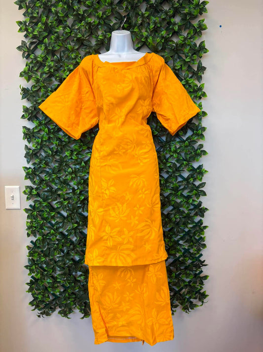 (Size 26) Le Lalalei Puletasi: The Beauty Collection – Marigold Yellow & Soft Yellow Floral Accent Tribal Print
