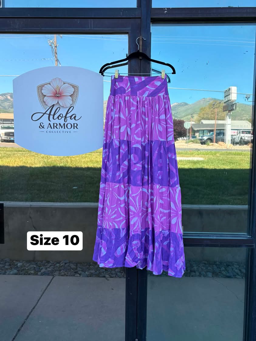 Galu Alofa "Wave Of Love" Tiered Maxi Skirt – Magenta & Amethyst (Size 10)
