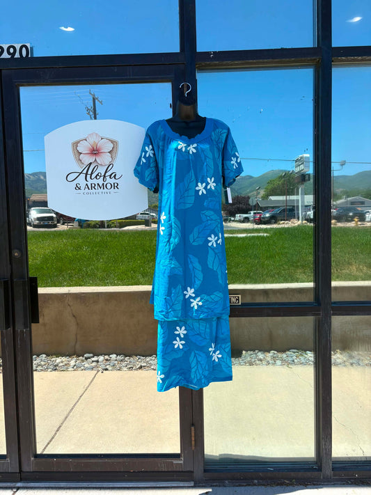 (Size 24) Le Lalelei Puletasi: The Beauty Collection – Ocean Blue & White