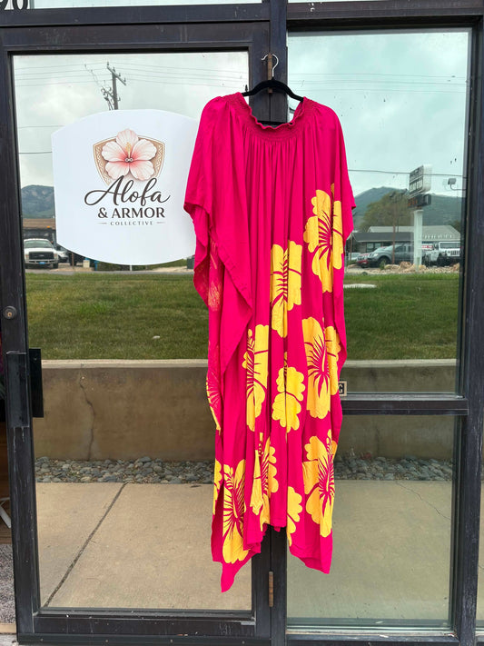 Galu Alofa Luxurious Gathered Kaftan Maxi Dress – Magenta & Marigold (24/26)
