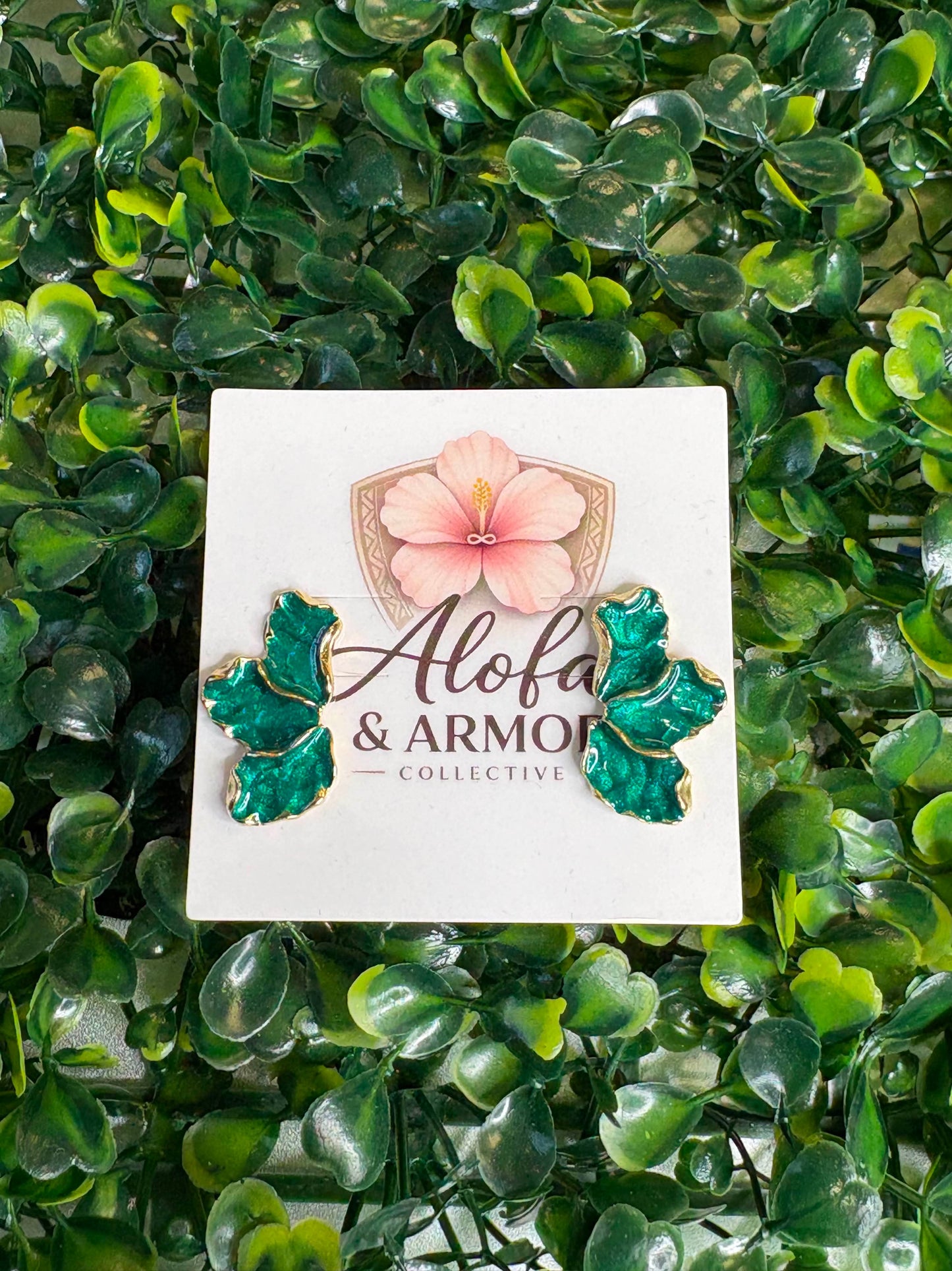 Tropical Luxe – High-Shine Metallic Emerald Green Textured Flower Petal Statement Post Earrings