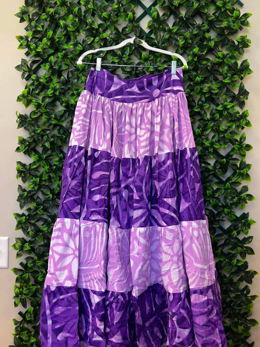 (Size 22) Galu Alofa "Wave Of Love" Tiered Maxi Skirt – Purple, Light Pink & White