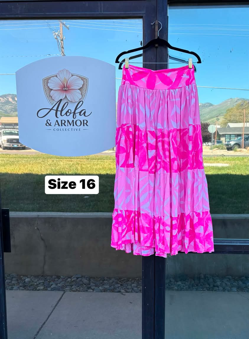 Galu Alofa "Wave Of Love" Tiered Maxi Skirt – Hot Pink & Bubblegum (Size 16)