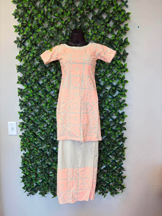 (Size 10) Le Lalalei Puletasi: The Beauty Collection – Baby Blue & Apricot Floral Accent Tribal Print