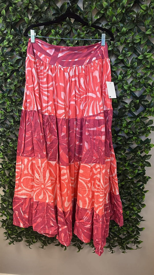 Galu Alofa "Wave Of Love" Tiered Maxi Skirt – Dusty Mauve & Coral Pink (Size 20)