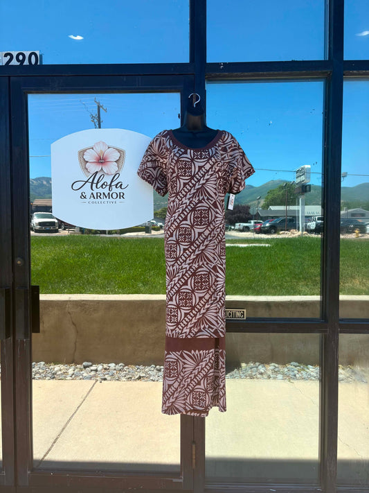 (Size 28) Le Lalelei Puletasi: The Beauty Collection – Chocolate & White Diagonal Tribal Geometric
