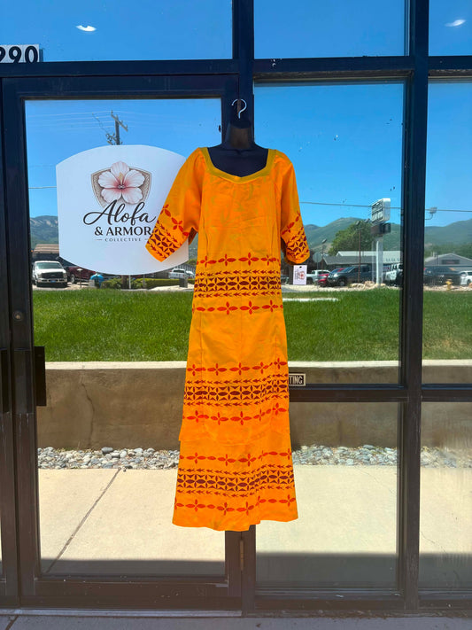 (Size 28) Le Lalelei Puletasi: The Beauty Collection – Neon Orange, Red, & Brown Geometric Bands