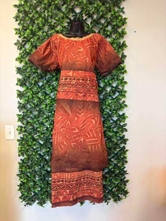 (Size 26) Le Lalalei Puletasi: The Beauty Collection – Terracotta Orange & Chocolate Brown Geometric Tribal Print
