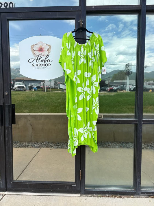 Galu Alofa Luxurious Gathered Kaftan Maxi Dress – Lime Green & White (24/26)