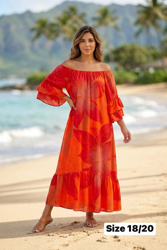 Size 18/20 - Island Flow Muumuu – Red & Orange Botanical Print