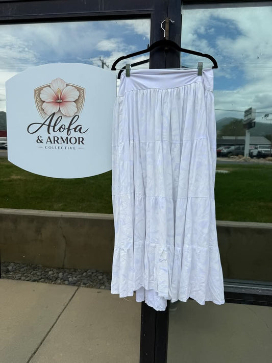 Galu Alofa "Wave Of Love" Tiered Maxi Skirt – White on White (Size 20)