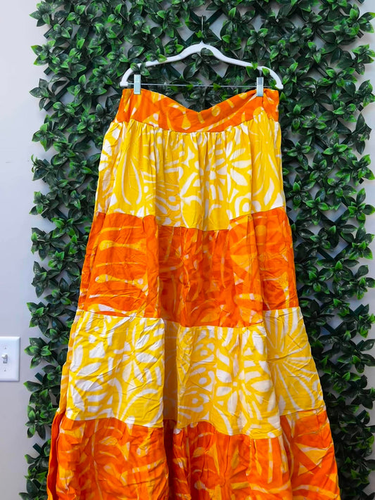 (Size 22) Galu Alofa "Wave Of Love" Tiered Maxi Skirt – Orange, Yellow & White