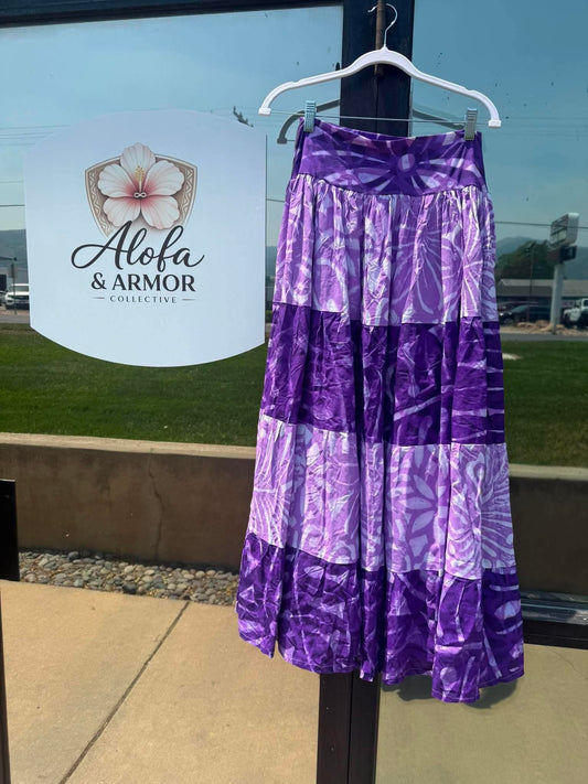 (Size 16) Galu Alofa "Wave Of Love" Tiered Maxi Skirt – Purple & Orchid Violet