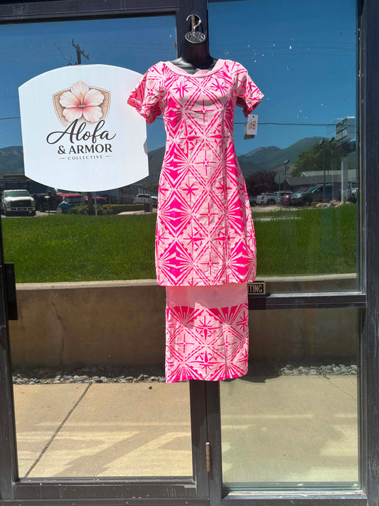 (Size 12) Le Lalelei Puletasi: The Beauty Collection – Hot Pink & White