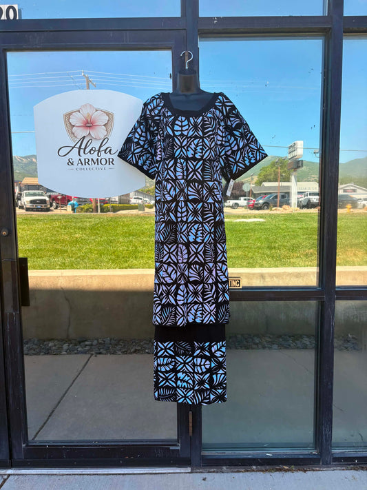 (Size 28) Le Lalelei Puletasi: The Beauty Collection – Black & White Leaf Geometric