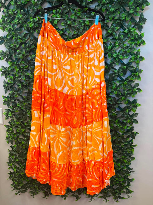Galu Alofa "Wave Of Love" Tiered Maxi Skirt – Orange & Neon Orange (Size 22)