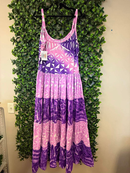 (Size 18) Island Breeze Layered Dress: Pink, Purple & White Layered Tropical Print