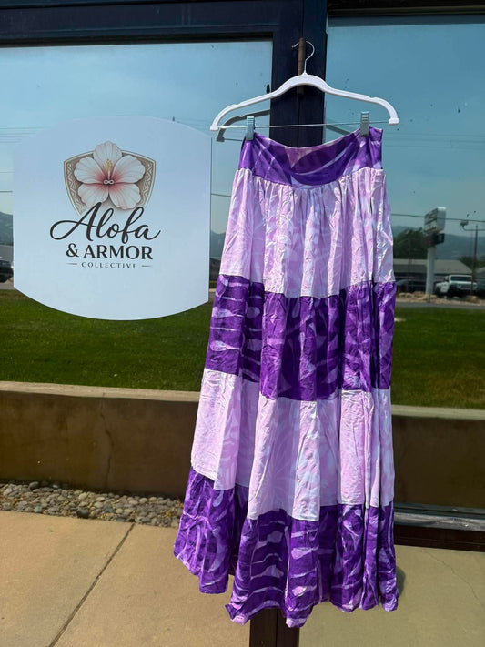 (Size 18) Galu Alofa "Wave Of Love" Tiered Maxi Skirt – Purple & Light Pink