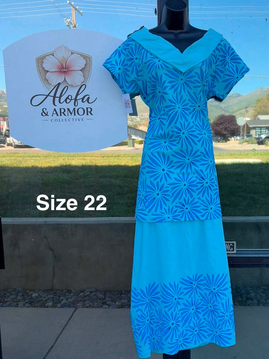 Le Lalei Puletasi: The Beauty Collection – Sky Blue & Ocean Blue (Size 22)