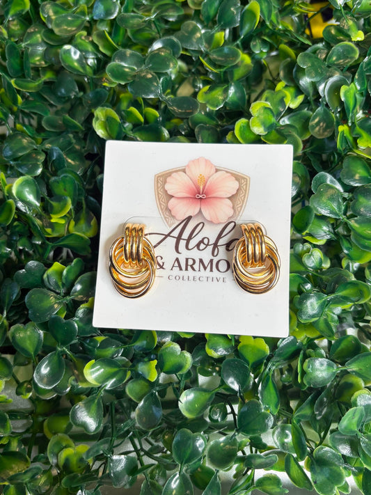 Tropical Luxe – High-Shine Multi-Ring Interlocking Gold Door Knocker Statement Post Earrings