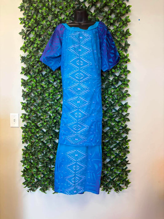 (Size 24) Le Lalalei Puletasi: The Beauty Collection – Ocean Blue, Royal Blue & Purple Geometric Diamond Print