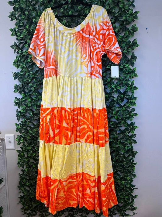 (Size 24) Lanu o le Alofa Dress: Orange, Yellow & White Tiered Tropical Print