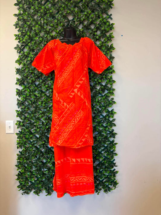 (Size 26) Le Lalalei Puletasi: The Beauty Collection – Red, Orange & Pink Geometric Tribal Print