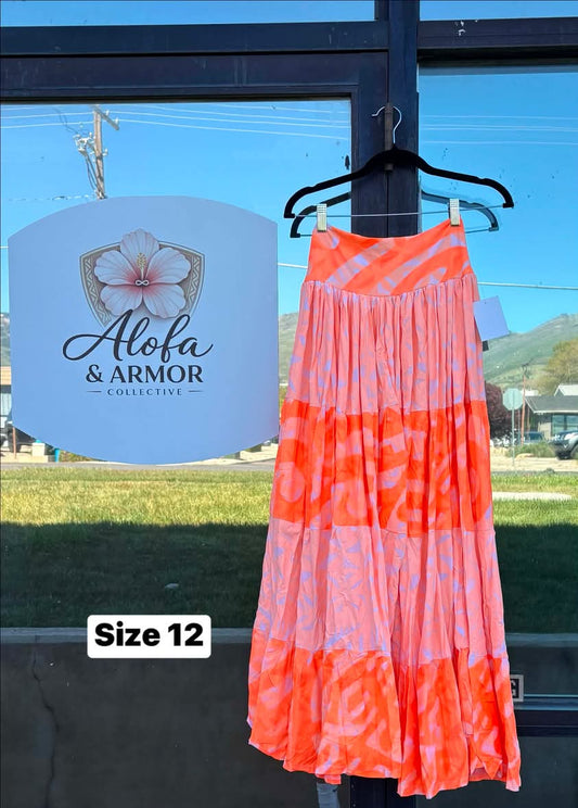 Galu Alofa "Wave Of Love" Tiered Maxi Skirt – Orange & Peach (Size 12)