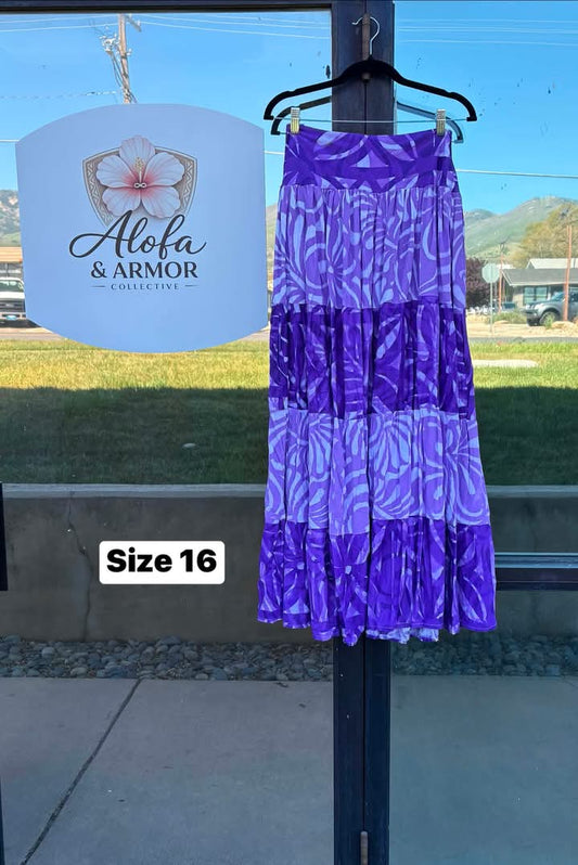 Galu Alofa "Wave Of Love" Tiered Maxi Skirt – Violet & Periwinkle (Size 16)
