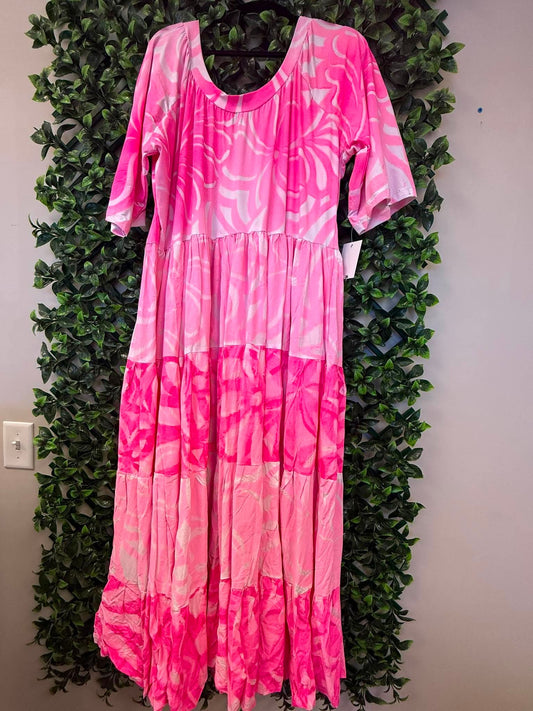 (Size 26) Lanu o le Alofa Dress: Hot Pink, Light Pink & White Tiered Tropical Print
