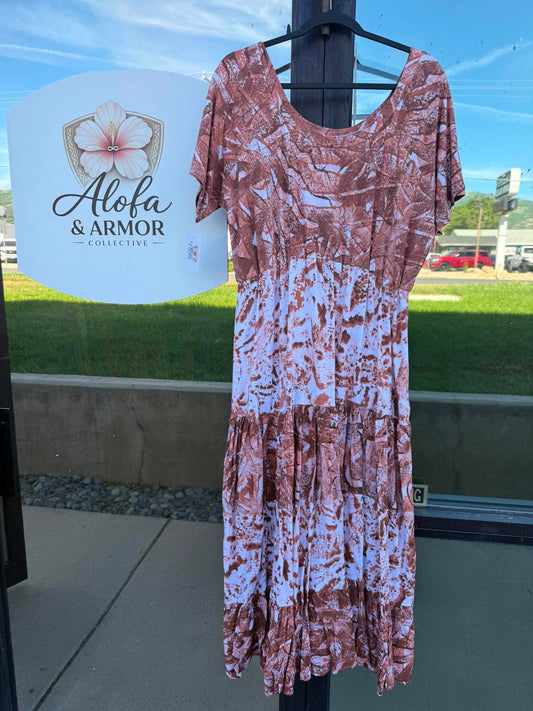 (Size 20) Island Bloom Tiered Maxi Dress – Brown & White Tribal Print